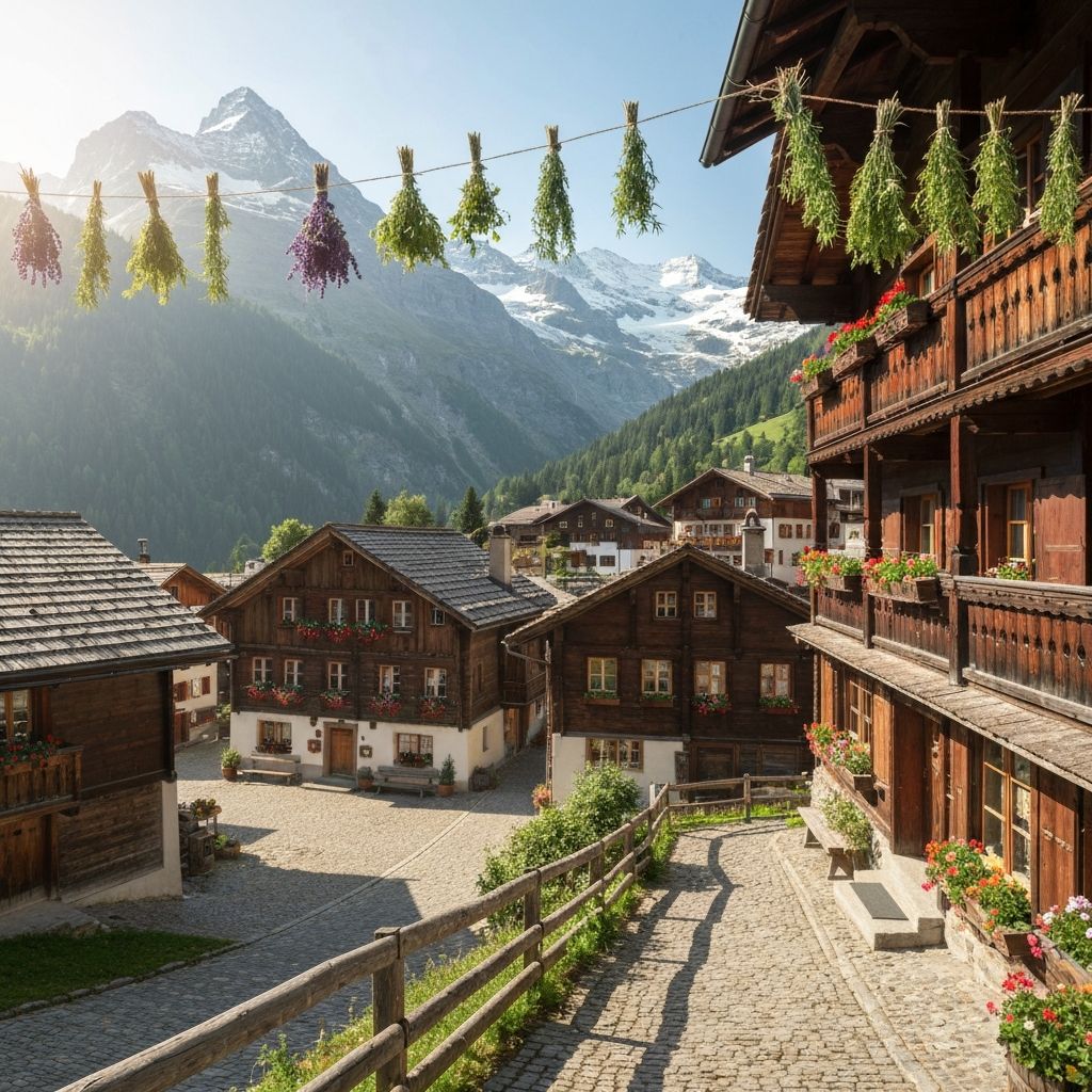 Traditionelle Schweizer alpine Kultur und Natur